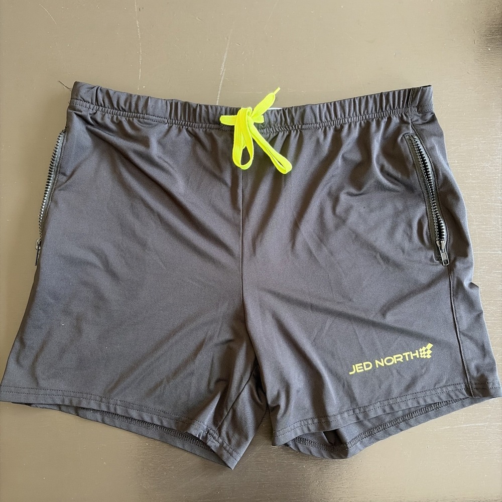 Jed North Men's Athletic Workout Shorts Black Size XL Zipper Pockets Gym 4"